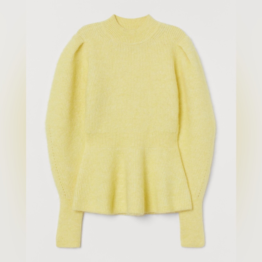 NEW H&M beautiful wool blend peplum sweater in buttery yellow